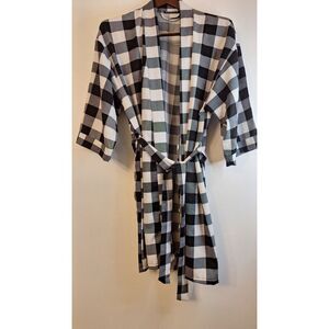 LEISURELAND‎ Gingham Black/White Check Belted Lounge Sleepwear Robe Women Small
